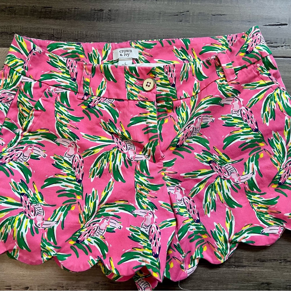 Crown & Ivy Pink Tropical Print Kids Shorts